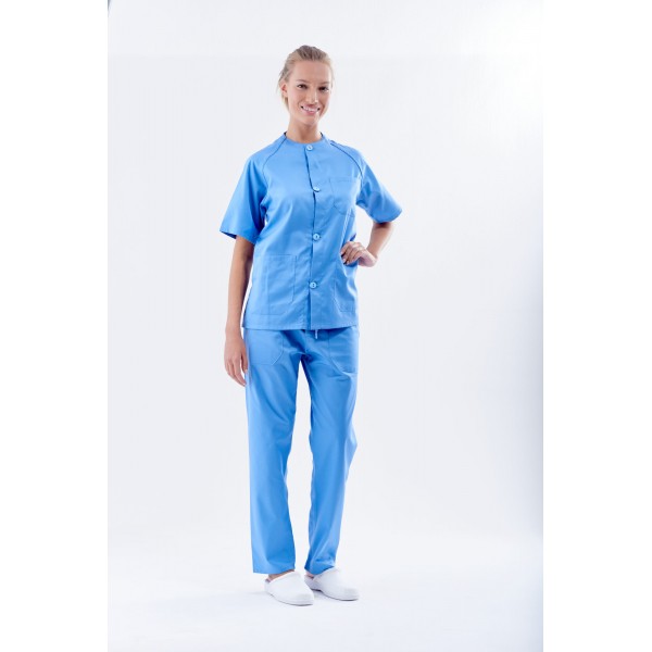 Uniforme azul unisex cierre botones