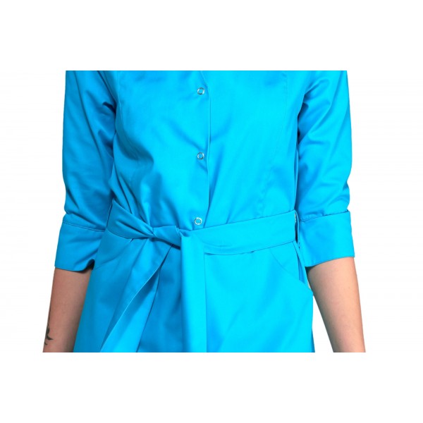Uniforme azul turquesa mujer tipo bata con cinturon delante